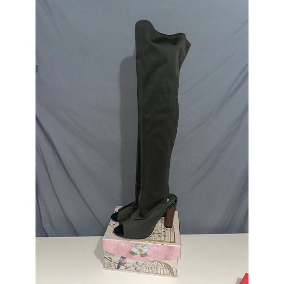 Cape Robbin GREEN 4.5"High Block Heel Open Toe thigh high Boots WOMEN Size 9 - Picture 5 of 7